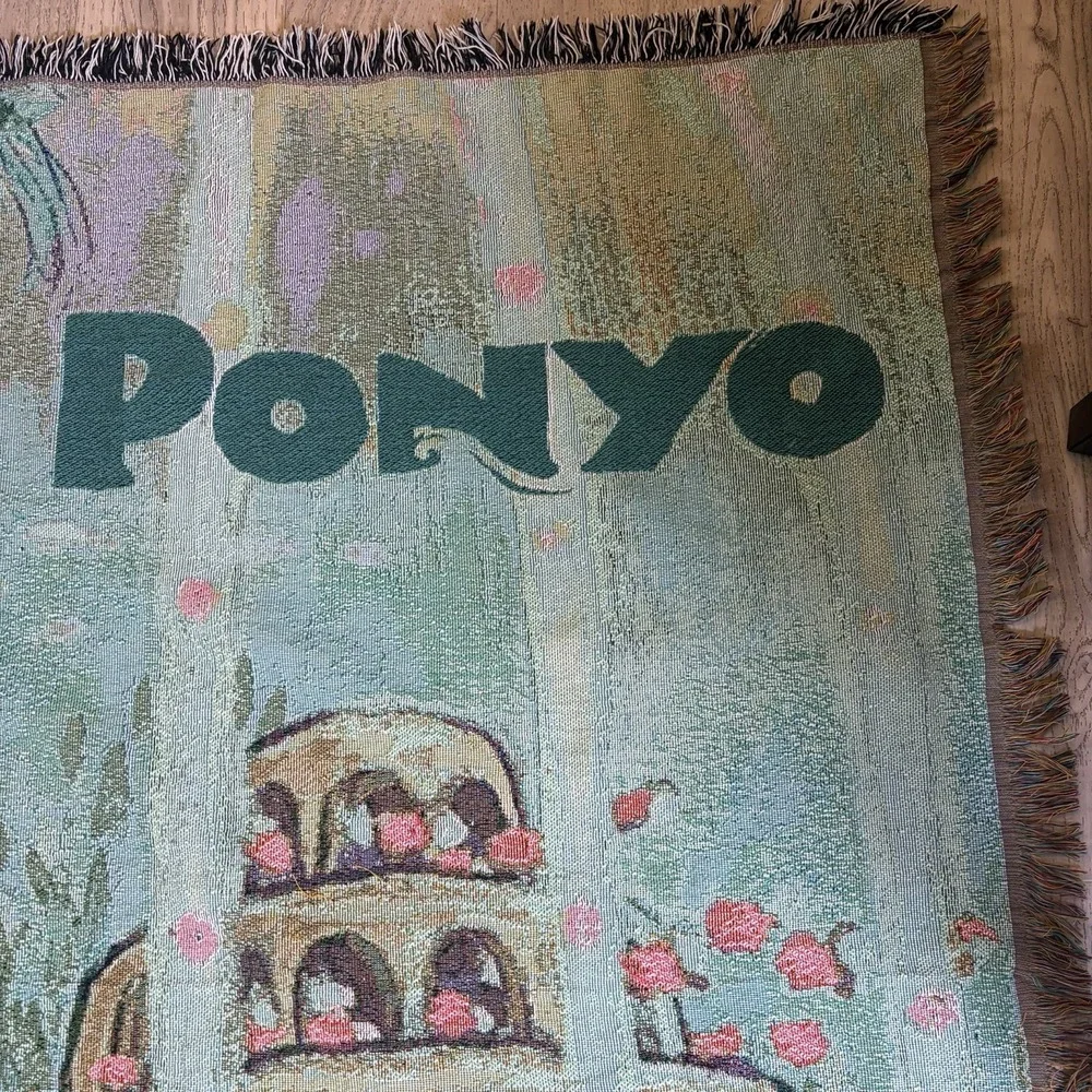 Vintage Disney Ponyo Movie Tapestry Throw Woven Blanket 58x48 Studio Ghibli Rare